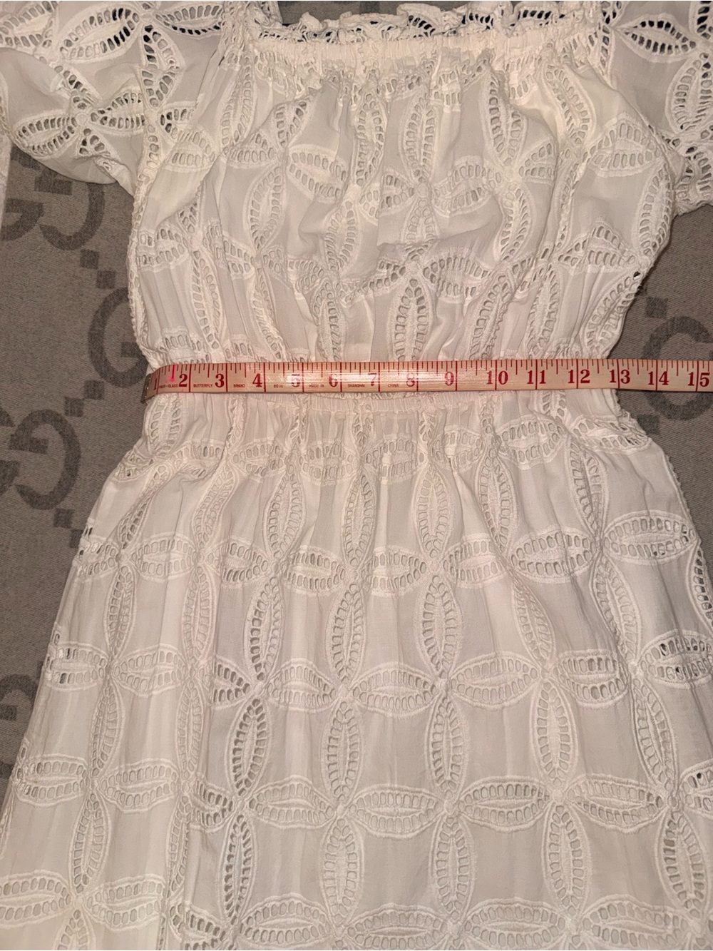 Evernew Melbourne Beth broderie off the shoulder Tiered Midi Dress in white - Picture 8 of 12